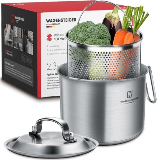 WAGENSTEIGER Premium Stainless Steel Asparagus Vegetable Steamer Pot Spaghetti Pasta Stovetop Cooker with Removable Bas