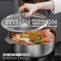 WAGENSTEIGER 4.18Quarts Stainless Steel Casserole Pot, 3-Ply Base, Tempered Glass Lid, Induction Safe, Dishwasher Safe
