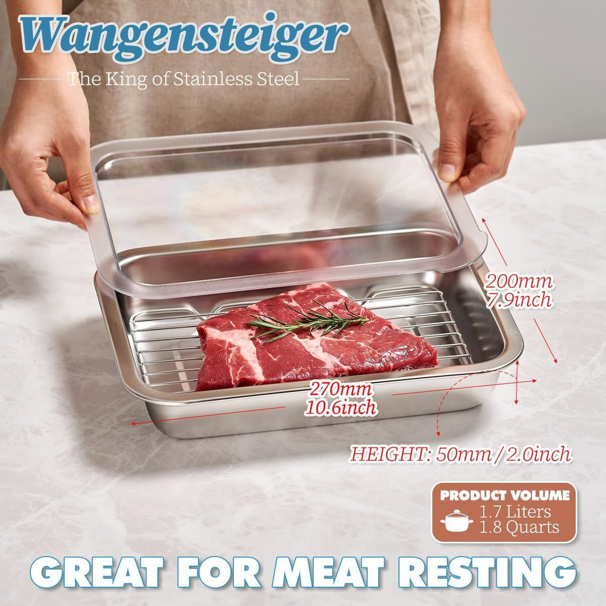 Stainless Steel Food Prep Container Set with Rack and Clear Color Lid
