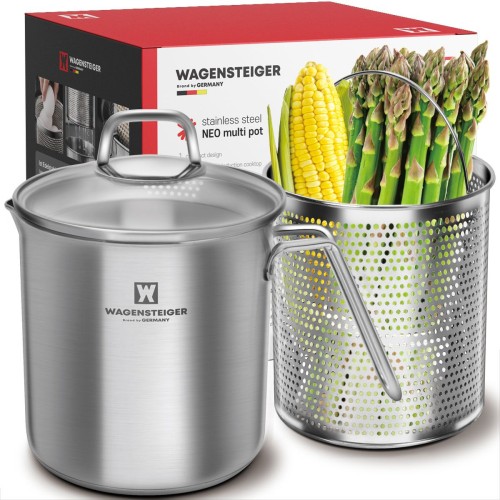 WAGENSTEIGER Premium Stainless Steel Asparagus Vegetable Steamer Pot Spaghetti Pasta Stovetop Induction Cooker with Rem