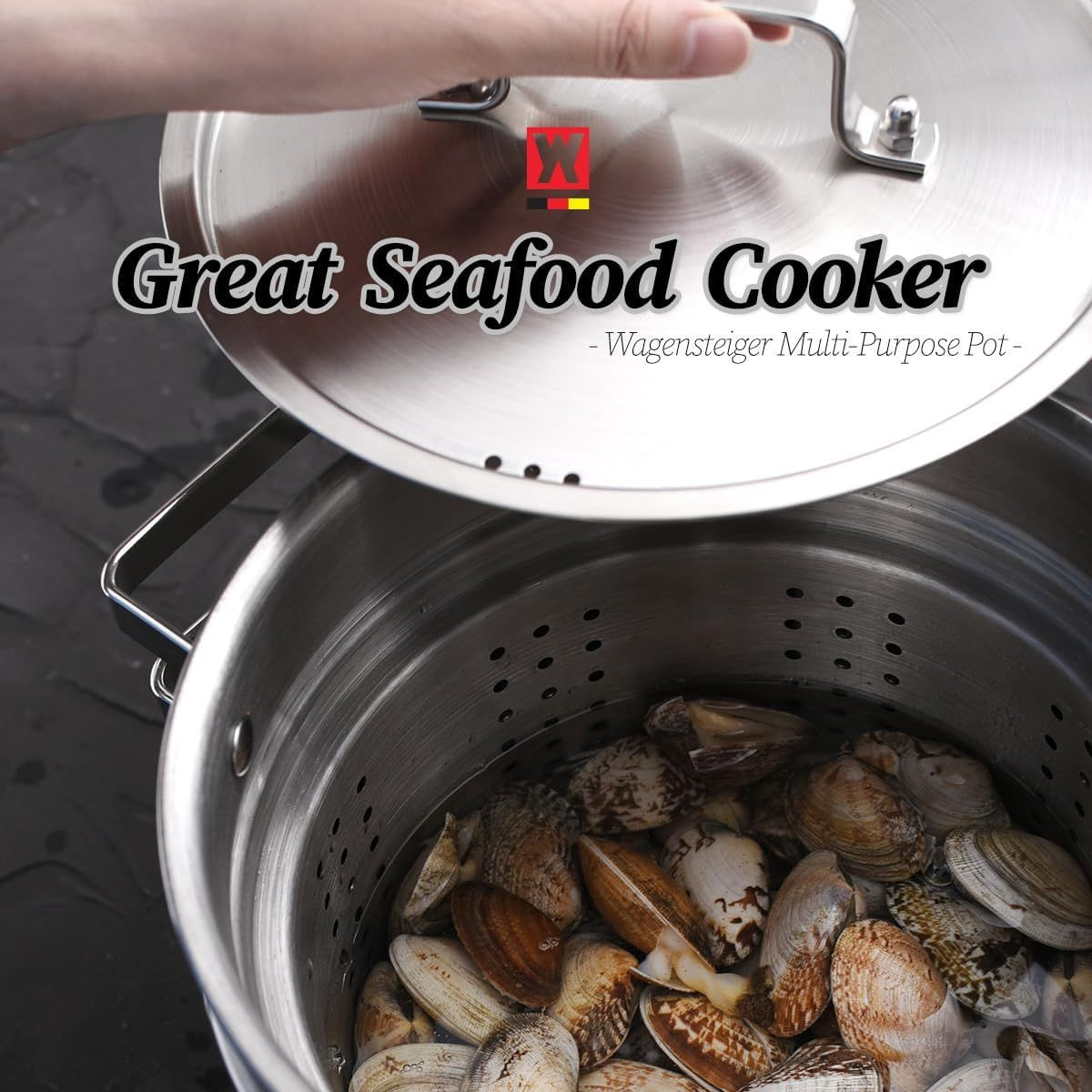 8.66-inch Stainless Steel Steamer Pot with 3-Ply Base, Induction Compatible, Cool Grip Handles, 5.5-Quart Capacity