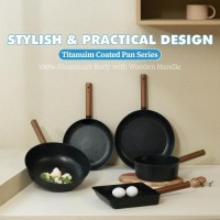 Aluminum Saucepan with 7-Layer Titanium Non-Stick Coating & Wooden Handle, 14.76"x8.46"x3.15", Made in Korea