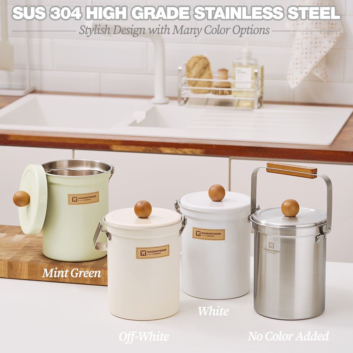 Kitchen Compost Bin 3L Stainlees Steel Silver