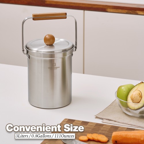 Kitchen Compost Bin 3L Stainlees Steel Silver