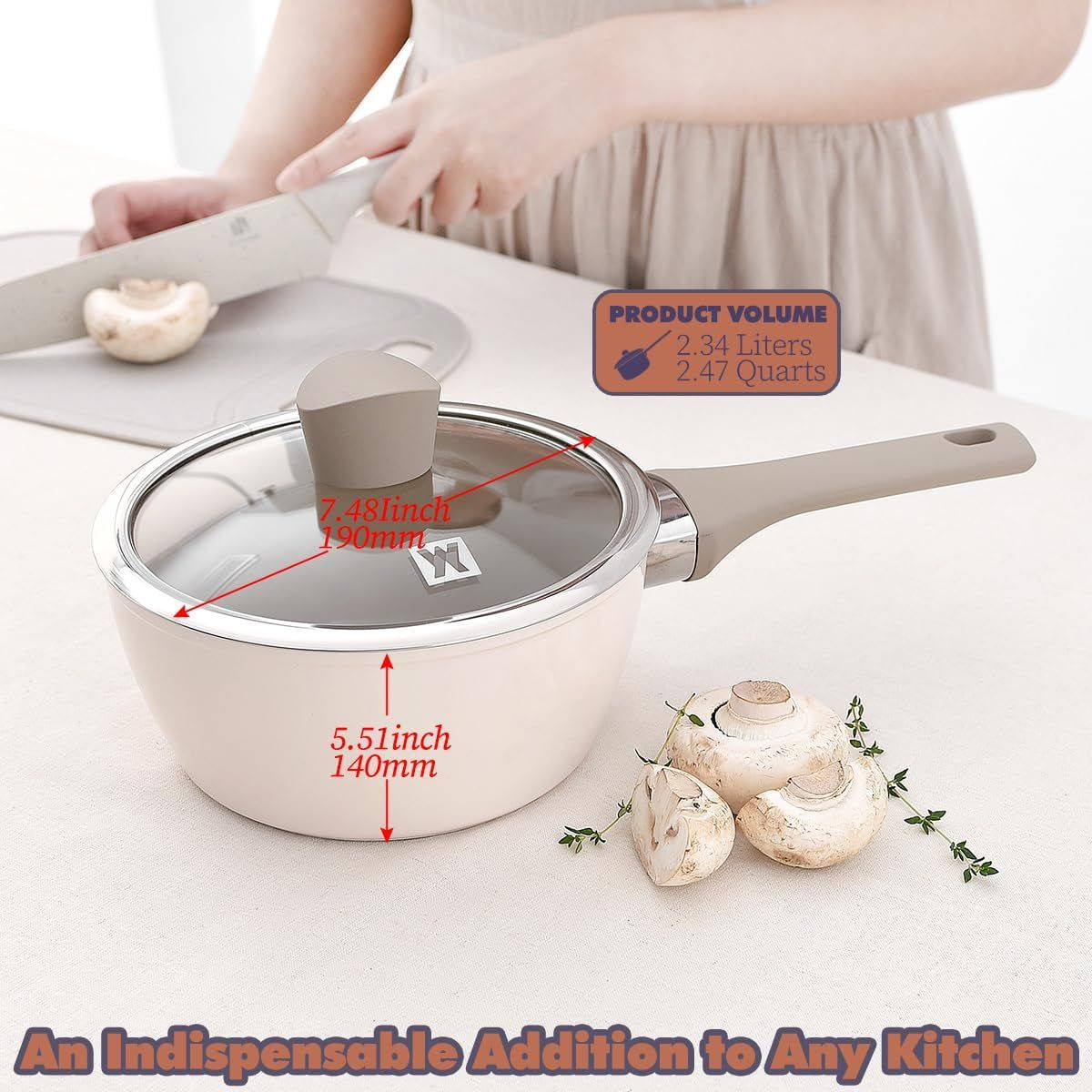 WAGENSTEIGER Aluminum Saucepan, 7-Layer Non-Stick Coating, Induction Compatible, Ergonomic Handle, Glass Lid