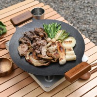 Lightweight Korean BBQ Griddle Pan with Non-Stick Surface and Wooden Handle for All-Purpose Kitchenware