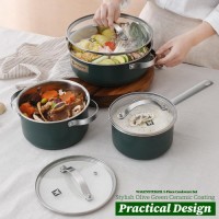Farmers 3-Piece Saucepan and Stock Pot Set Green - 18cm, 2cm, 26cm Casserole Pot (0017)