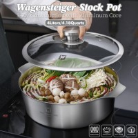 WAGENSTEIGER 4.18Quarts Stainless Steel Casserole Pot, 3-Ply Base, Tempered Glass Lid, Induction Safe, Dishwasher Safe