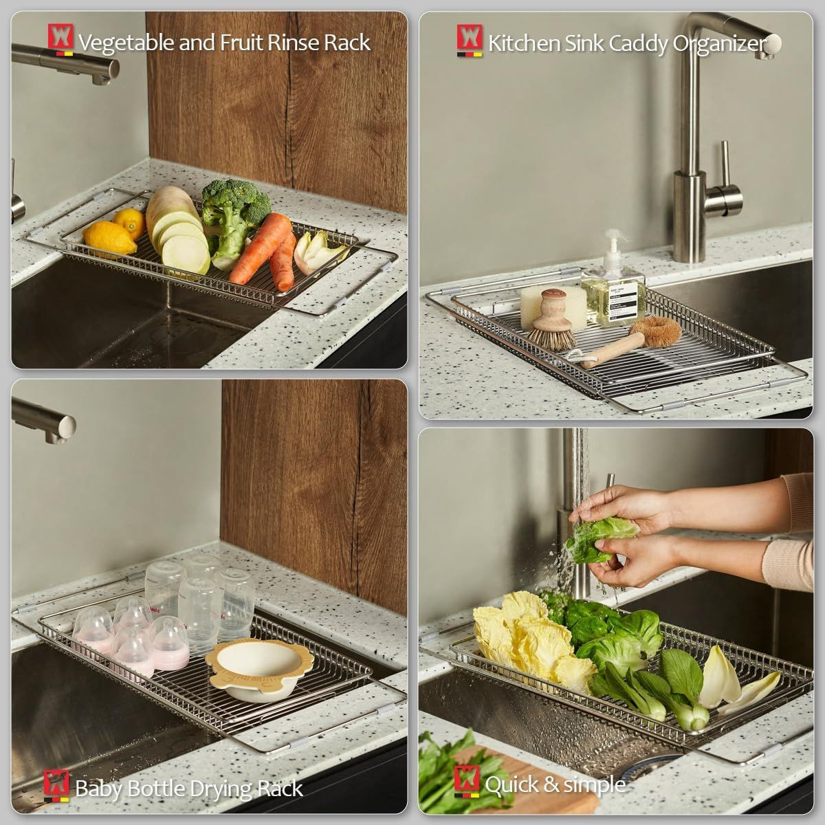 WAGENSTEIGER Stainless Steel Sink Drying Rack - Extendable, Rustproof, Space-Saving, Multifunctional Organizer
