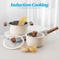 WAGENSTEIGER 2-Piece Cookware Set - 3-Ply Base, Ceramic Coating, Wooden Handles, Induction Compatibl