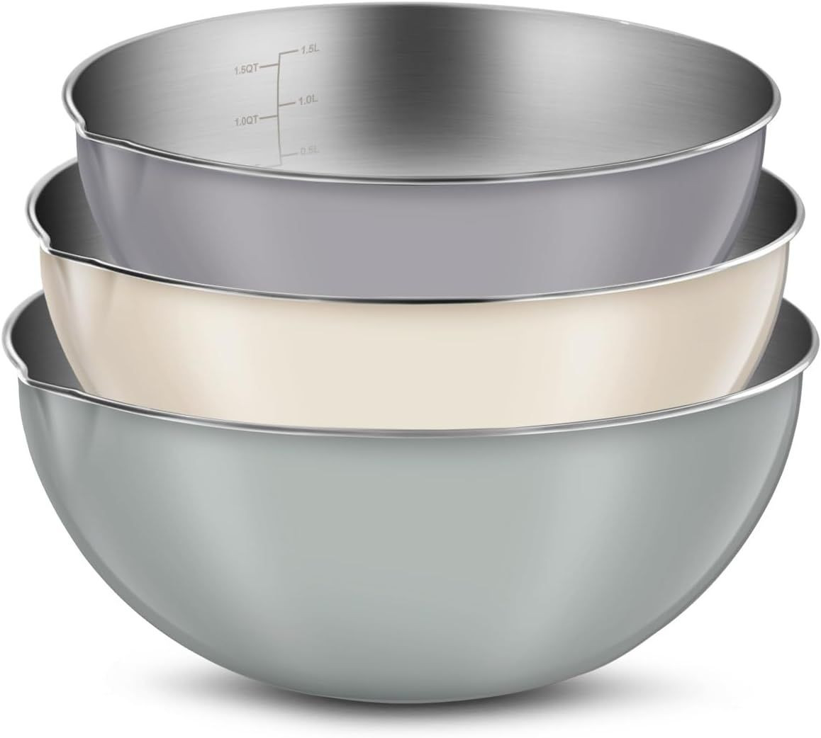 WAGENSTEIGER Stainless Steel Mixing Bowl Set - 3 Sizes, Nesting, Rust-Resistant, Dishwasher Safe